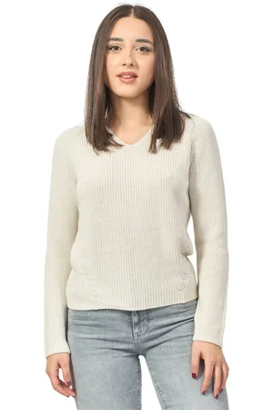 HUGO BOSS Truien, Dames, , S, Katoen, Ivory Knit V-Neck Sweater