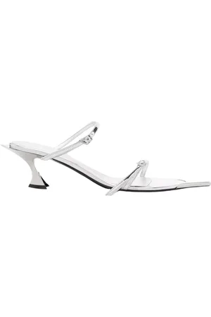 MUGLER Schoenen, Dames, Grijs, 38 EU, Leer, Zilveren Leren Sandalen met Hak