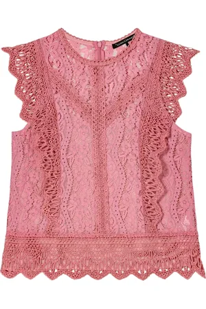 Luisa Cerano Blouses & Shirts, Dames, Roze, L, Katoen, Kanten Mouwloze Blouse met Geborduurde Details