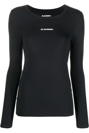 Jil Sander Tops, Dames, Zwart, M, Zwart T-shirt met ronde hals en logo-opdruk
