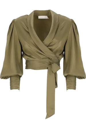 ZIMMERMANN Blouses & Shirts, Dames, Groen, L, Groene Zijden Top met V-hals en Strikbandjes