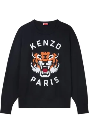 Kenzo Sweatshirts & Hoodies, Heren, Zwart, S, Katoen, Lucky Tiger Geborduurde Sweatshirt