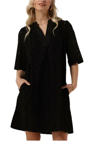 Ruby Tuesday Kleedjes, Dames, Zwart, M, Dames Jurken Sabela Half Sleeves Full Embro Short Dress