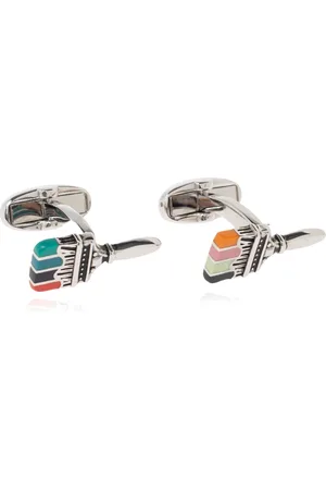 Paul Smith Accessoires, Heren, Grijs, ONE Size, Manchetknopen met Penseelmotief