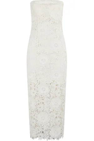 ROTATE Kleedjes, Dames, Wit, S, Egret 3D Kant Midi Jurk