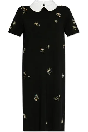 Tory Burch Kleedjes, Dames, Zwart, L, Wol, Embellished Poplin Collar Sweater Dress