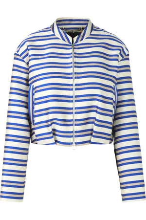 Marc Cain Jassen, Dames, Blauw, M, Polyester, Gestreepte Jas