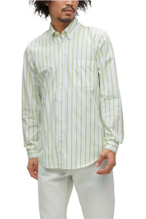 HUGO BOSS Overhemden, Heren, Groen, S, Katoen, Groen Gestreept Shirt met Lange Mouwen