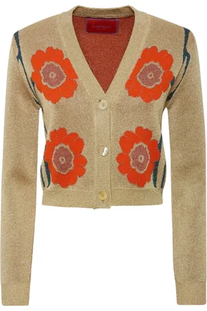 La DoubleJ Truien, Dames, , M, Wol, Glinsterend Gouden Cardigan met V-hals