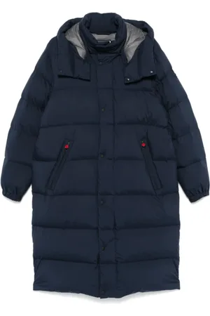 Kiton Mantels, Heren, Blauw, L, Polyester, Marineblauwe gewatteerde jas met capuchon
