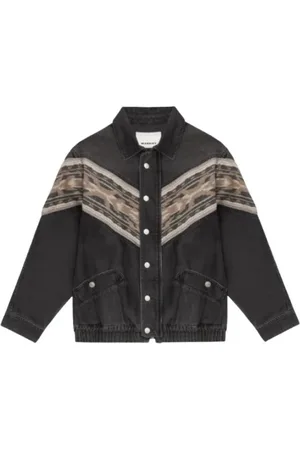 Isabel Marant Jassen, Heren, Bruin, M, Denim, Graphic Wool Yoke Denim Jacket