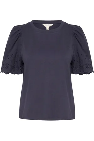Part Two Tops, Dames, Blauw, XL, Katoen, T-shirt met gatenpatroon After Midnight