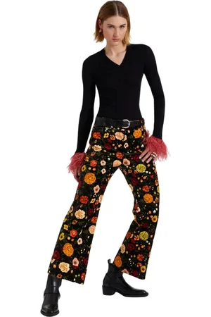 La DoubleJ Broeken, Dames, Veelkleurig, S, Katoen, Renaissance-geïnspireerde Velvet Flare Broek