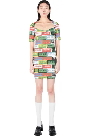 Kenzo Kleedjes, Dames, Veelkleurig, M, Metropolitan Graphic Midi Jurk