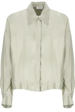PESERICO SIGN Blouses & Shirts, Dames, Groen, S, Groene Viscose Shirt met Kraag