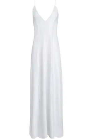 Khaite Kleedjes, Dames, Wit, M, Leer, Carina Sequin Plunge Neck Maxi Jurk