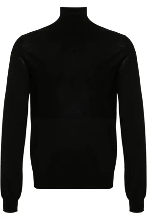 Jil Sander Truien, Heren, Zwart, XL, Wol, Fijngebreide Trui met Rolkraag