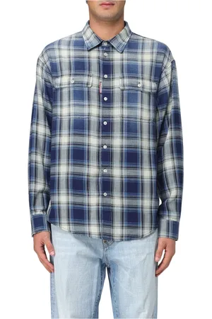 Dsquared2 Overhemden, Heren, Blauw, M, Geruite Gewassen Overhemd