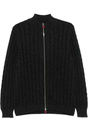 Kiton Truien, Heren, Grijs, XL, Kasjmier, Donkergrijze Kasjmier Kabelgebreide Cardigan