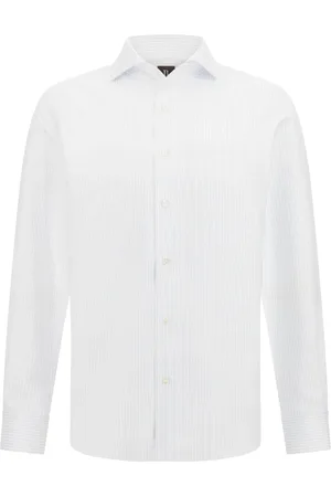 Boggi Milano Overhemden, Heren, Blauw, M, Katoen, Regular Fit Gestreept Katoenen Overhemd