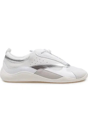 vic matiè Schoenen, Dames, Wit, 40 EU, Leer, Witte en Zilveren Leren Sneakers