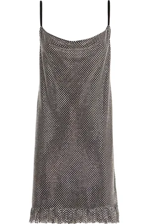Serafini Kleedjes, Dames, Grijs, M, Polyester, Strass Mini Jurk met Ruches