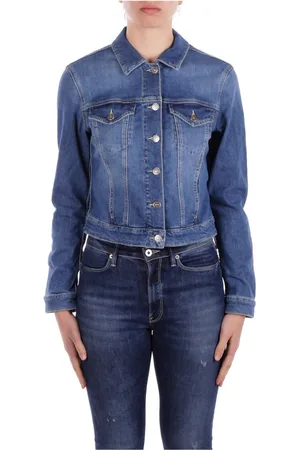 Dondup Jassen, Dames, Blauw, M, Denim, Denim Jas met Logo Achterkant