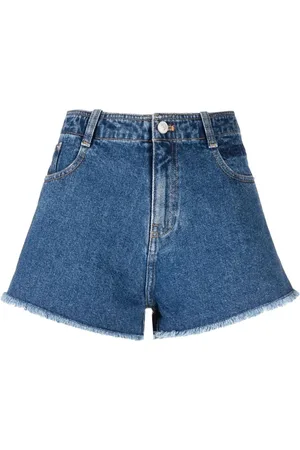 Kenzo Korte broeken, Dames, Blauw, S, Denim, Mid-Rise Denim Shorts met Rafelrand
