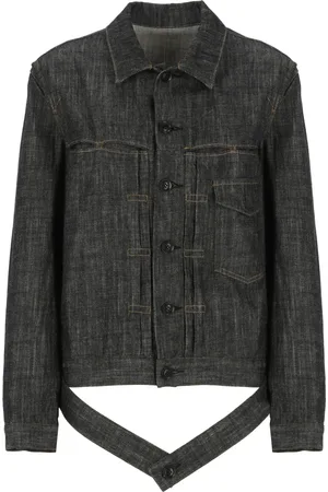 Y-3 Jassen, Dames, Zwart, S, Katoen, Zwarte Jeans Jas met Kraag en Knopen