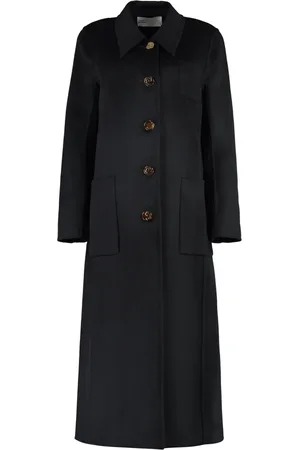 Tory Burch Mantels, Dames, Zwart, S, Wol, Wollen Jas met Sierknopen