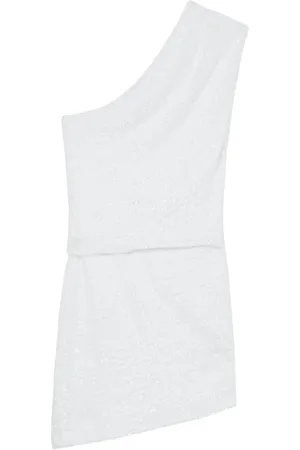 IRO Kleedjes, Dames, Wit, M, Katoen, One-shoulder katoenmix minijurk