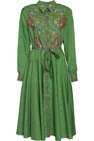 Kenzo Kleedjes, Dames, Groen, M, Katoen, Paisley Flower Overhemdjurk