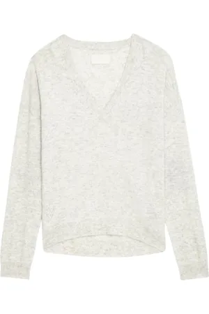 Zadig & Voltaire Truien, Dames, Grijs, M, Kasjmier, Grijze Kasjmier Trui met Sterrenpatch