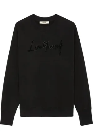 Zadig & Voltaire Sweatshirts & Hoodies, Dames, Zwart, L, Katoen, Zwarte Oversized Love Yourself Sweatshirt met Strass-steentjes