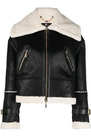 Elisabetta Franchi Jassen, Dames, Zwart, L, Aviator Style Faux Fur Jassen
