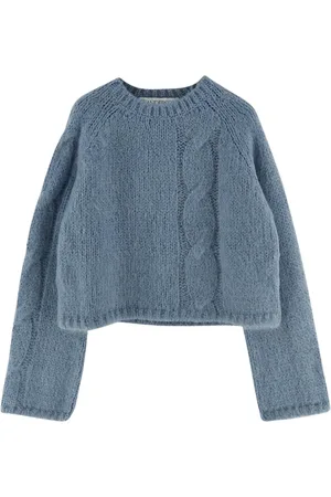 J.W.Anderson Truien, Dames, Blauw, XL, Wol, Cropped Kabel Gebreide Trui