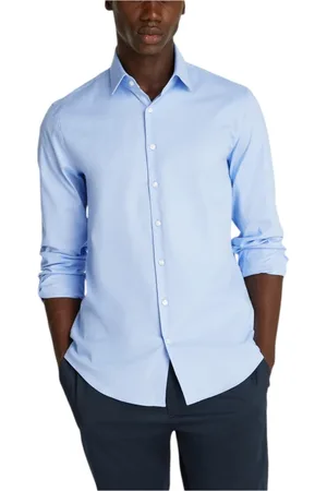 Calvin Klein Overhemden, Heren, Blauw, 2Xl, Katoen, Blauwe Knoopsluiting Lange Mouwen Shirt