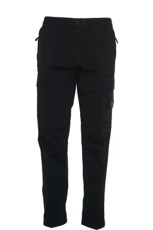 Stone Island Broeken, Heren, Zwart, W29, Katoen, Slim-Fit Cargo Broek