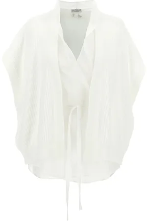 Brunello Cucinelli Blouses & Shirts, Dames, Wit, S, Witte Gedrapeerde Mouw Sweater