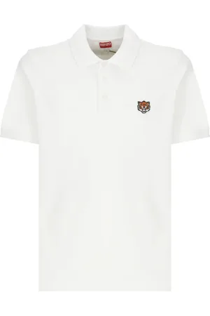 Kenzo Tops, Heren, Wit, S, Katoen, Witte polo shirt met vrolijke tijger