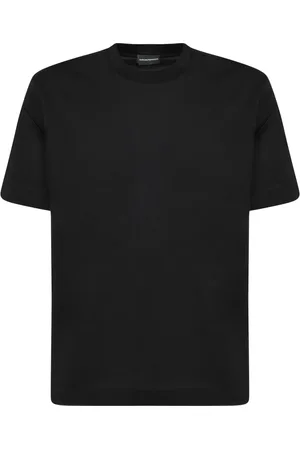 Emporio Armani Tops, Heren, Zwart, L, Katoen, Zwart T-shirt met Eagle logo