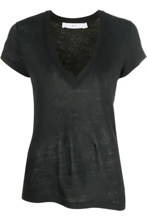 IRO Tops, Dames, Zwart, M, Linnen, Zwart Linnen T-shirt met V-hals