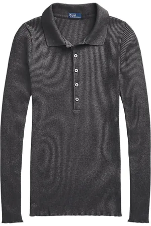 Ralph Lauren Truien, Dames, Grijs, S, Long Sleeve Ribbed Polo Shirt