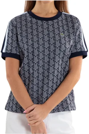 Lacoste Tops, Dames, Grijs, S, Stijlvol Monogram T-shirt