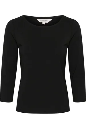 Part Two Tops, Dames, Zwart, M, Katoen, Gestreept zwart T-shirt met driekwart mouwen