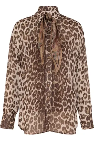 ZIMMERMANN Blouses & Shirts, Dames, Bruin, S, Shirt met luipaardprint en halsdoek