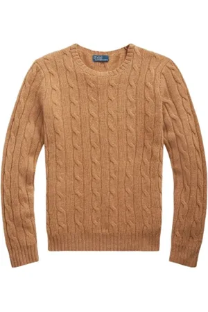 Ralph Lauren Truien, Dames, Bruin, XS, Cashmere Trui met Kabeldetails