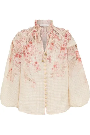 ZIMMERMANN Blouses & Shirts, Dames, Veelkleurig, M, Lace-Up Bloemenshirt