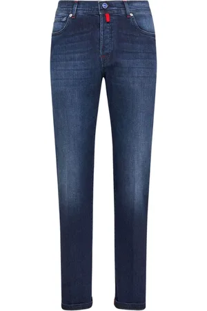 Kiton Jeans, Heren, Blauw, W34, Katoen, Blauwe Slim-Fit Jeans van Katoen