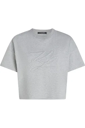 Karl Lagerfeld Tops, Dames, Grijs, M, Katoen, Grijs Autograph 3D T-shirt
